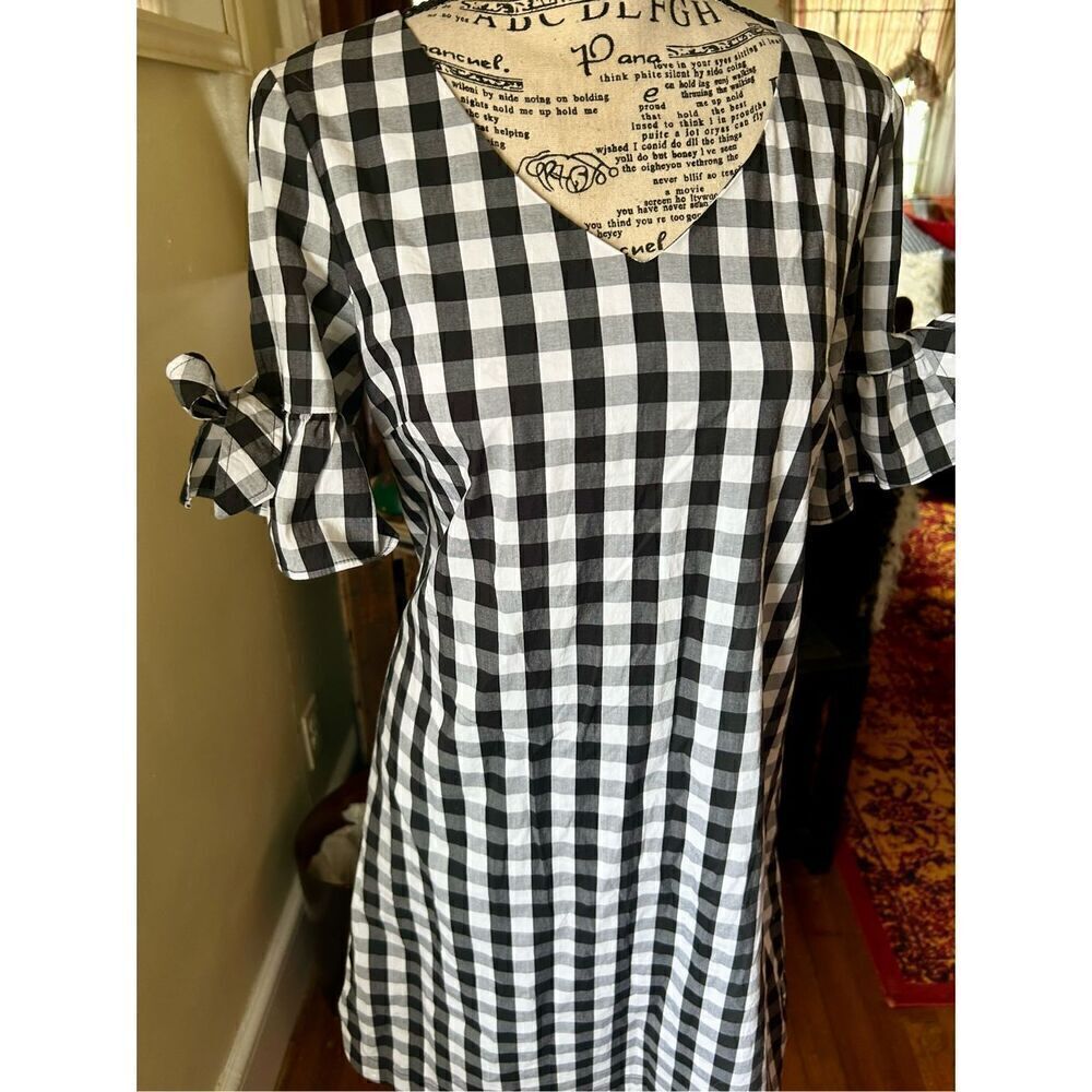 J. Crew Factory Black & White Gingham Checked Shift Dress